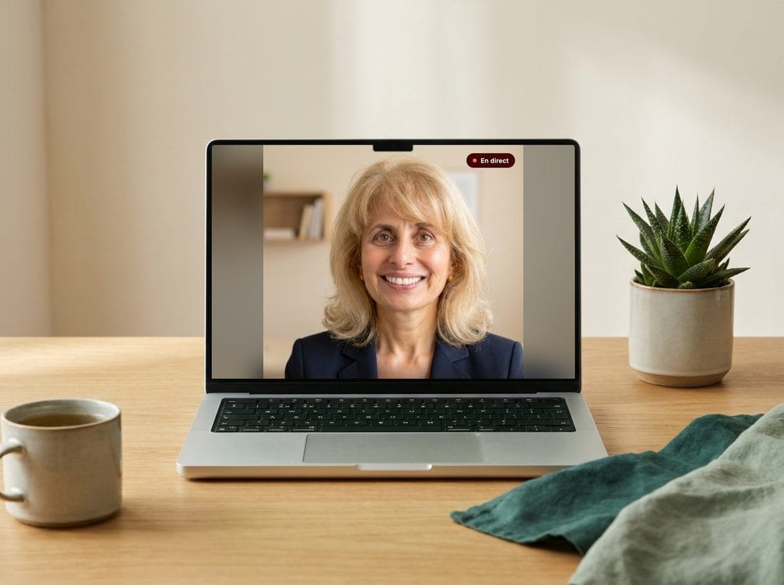 Le Dr Nadia Volf en direct, sur l'écran d'un ordinateur portable